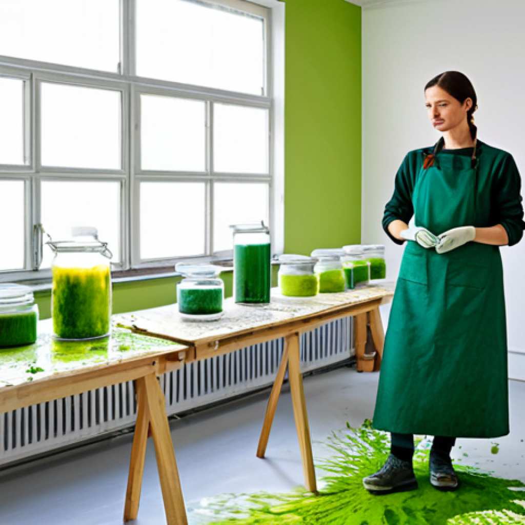 Sustainable Art Studio**
"An artist in a bright, modern studio, fully clothed in a modest work outfit, experimenting with vibrant pigments derived from algae and agricultural waste. The studio is filled with natural light, highlighting the intense colors. Safe for work, appropriate content, perfect anatomy, natural proportions, professional photography, family-friendly."
**