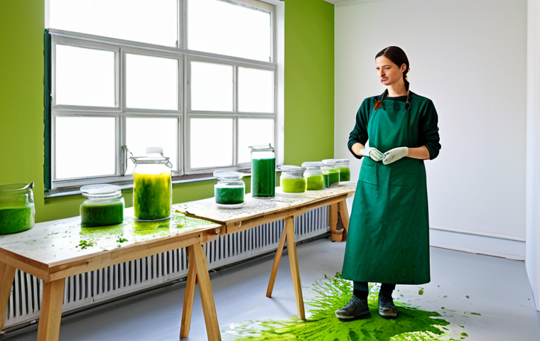 Sustainable Art Studio**
"An artist in a bright, modern studio, fully clothed in a modest work outfit, experimenting with vibrant pigments derived from algae and agricultural waste. The studio is filled with natural light, highlighting the intense colors. Safe for work, appropriate content, perfect anatomy, natural proportions, professional photography, family-friendly."
**