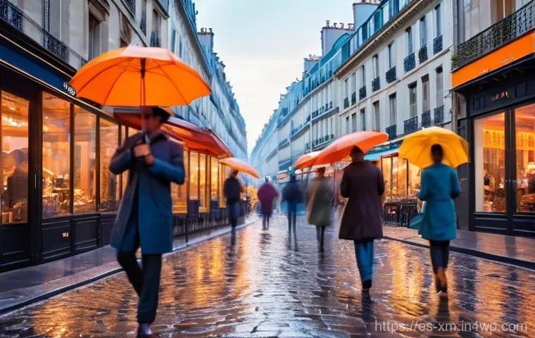 인상주의와 현대 예술 트렌드의 상관관계 - An Impressionistic painting of a bustling Parisian street at dusk. Focus on the soft, diffused lampl...