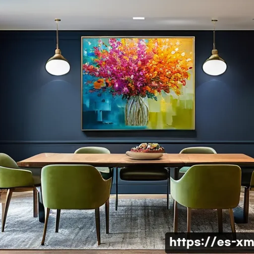 인상주의 화가들의 현대적 재해석 - A vibrant contemporary art gallery scene featuring a mixed-media impressionist-inspired painting. Th...