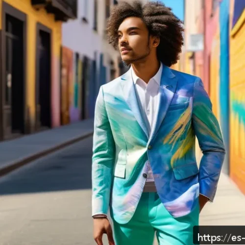 Home 32 인상주의적 표현의 현대적 응용 사례 - A vibrant urban street scene featuring a young adult wearing a stylish blazer inspired by Monet’s im...