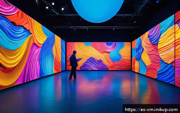 인상주의적 기법을 통한 현대 예술의 혁신 - A vibrant contemporary art installation in a spacious urban gallery, featuring dynamic layers of sat...