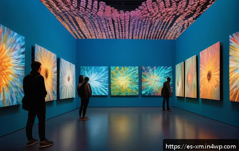 인상주의적 시각에서 바라본 현대 예술 - A vibrant digital art installation inspired by Impressionism, featuring immersive light projections ...