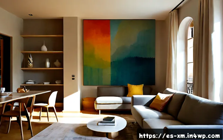 인상주의적 디자인 원칙의 현대적 적용 - Photorealistic modern living room in a sunlit Barcelona apartment, interior design inspired by Impre...